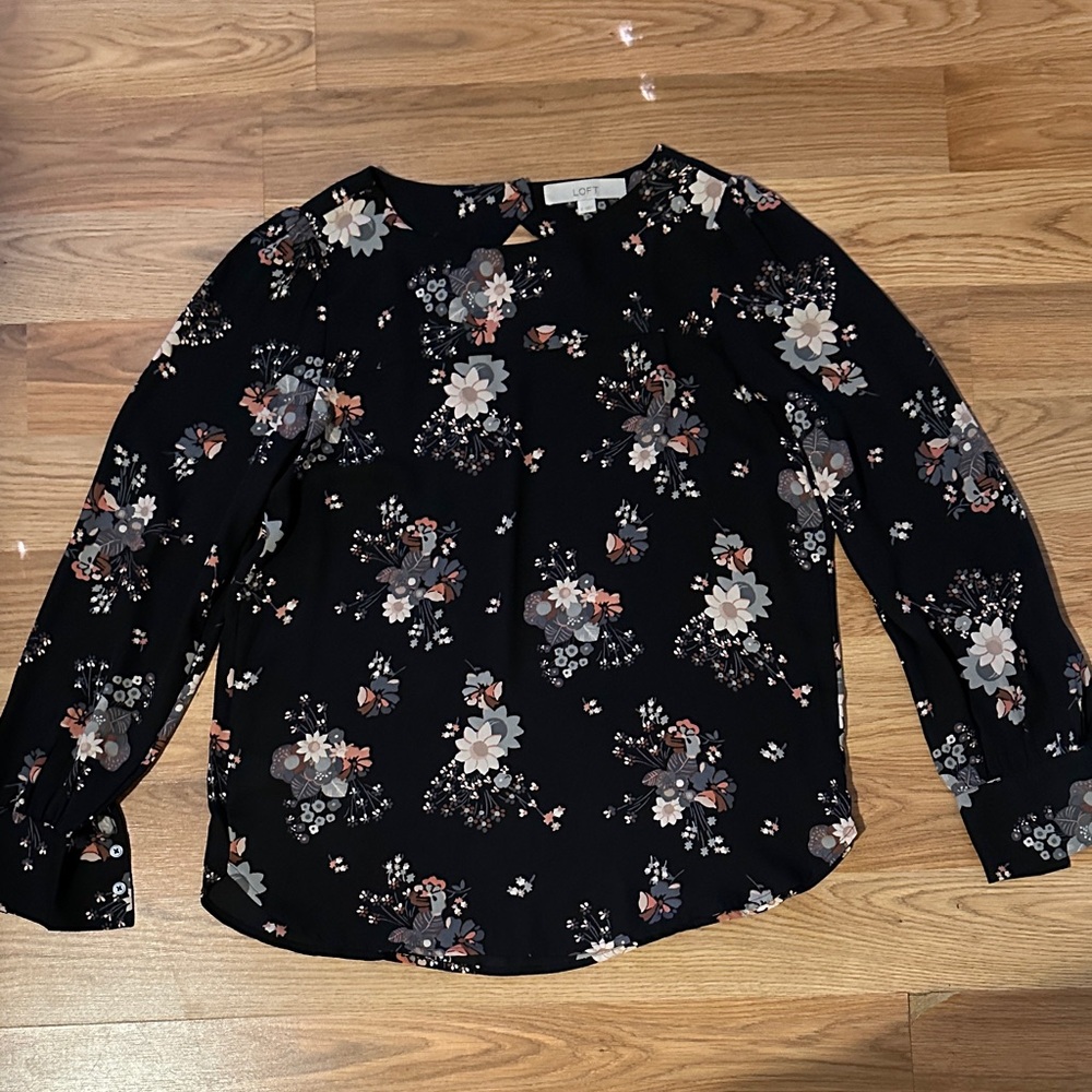 LOFT Black Floral Blouse